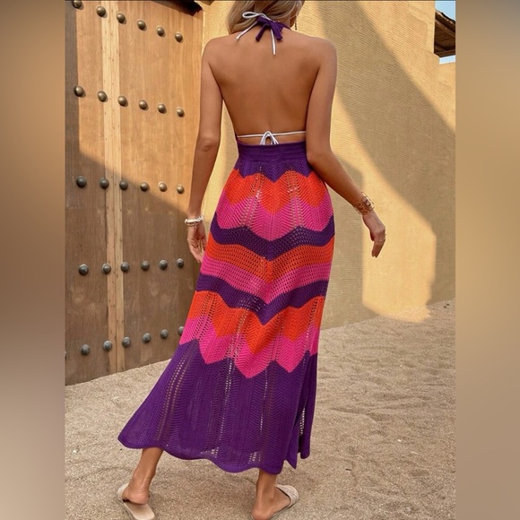 Knit Hallow Halter Neck Cover Up - Picture 4 of 6